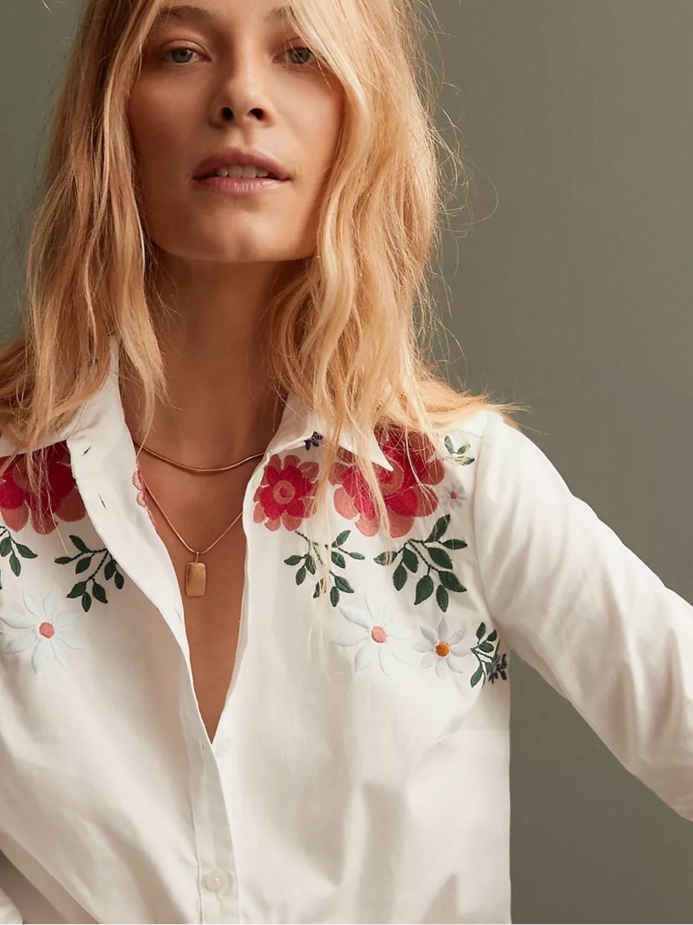 Anthropologie Maeve Floral Embroidered Blouse